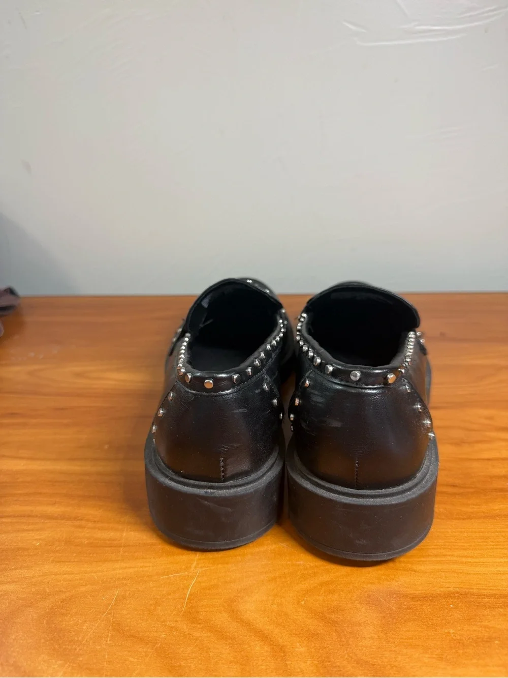 Portland‎ Boot Company Black Leather Penny Loafer Studded Black Dark Academia 8